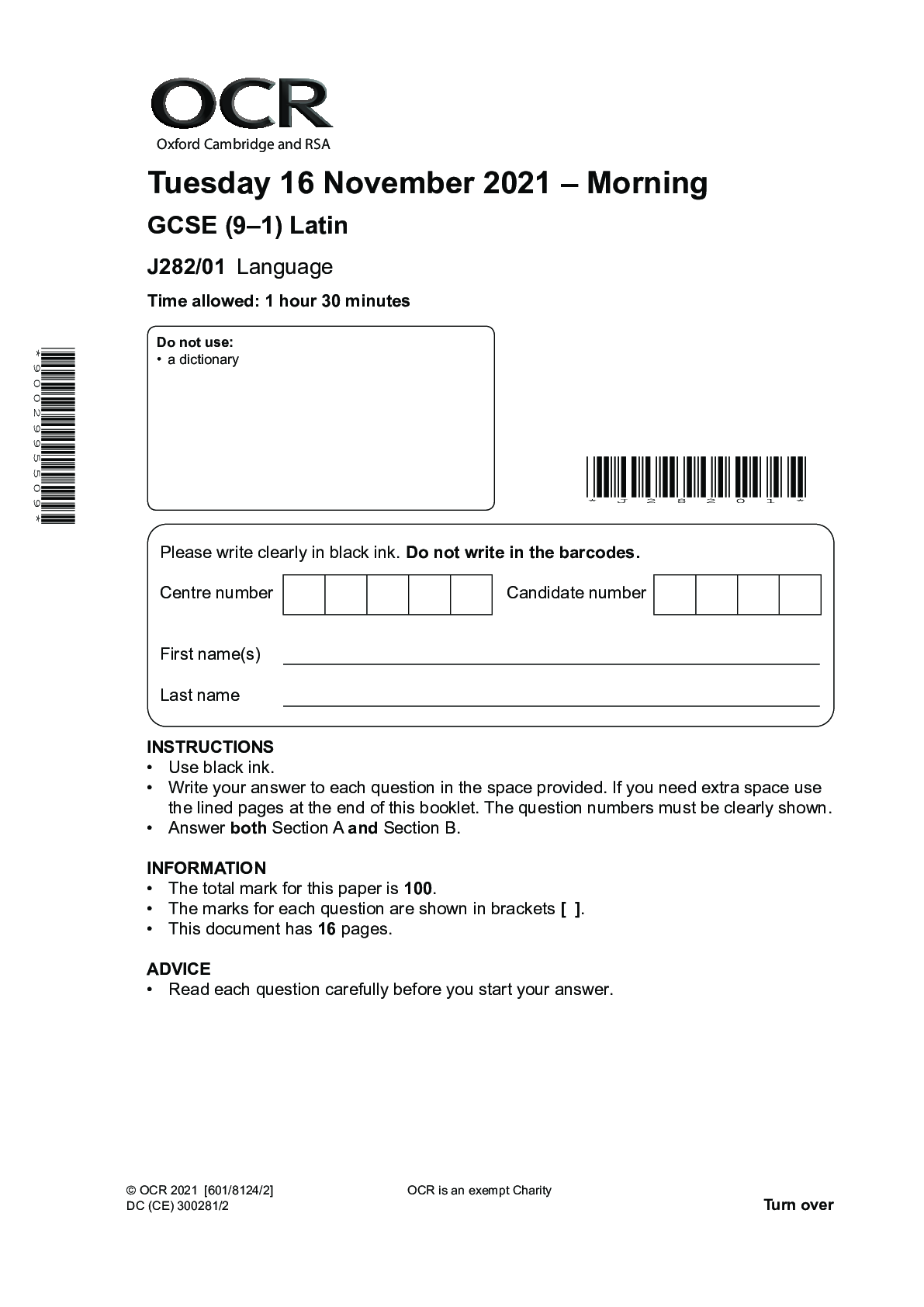 Preview image for GCSE (9–1) Latin_J282/01 Question Paper Oct 2021 | Language